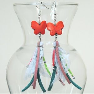 Orange butterfly dangle earrings